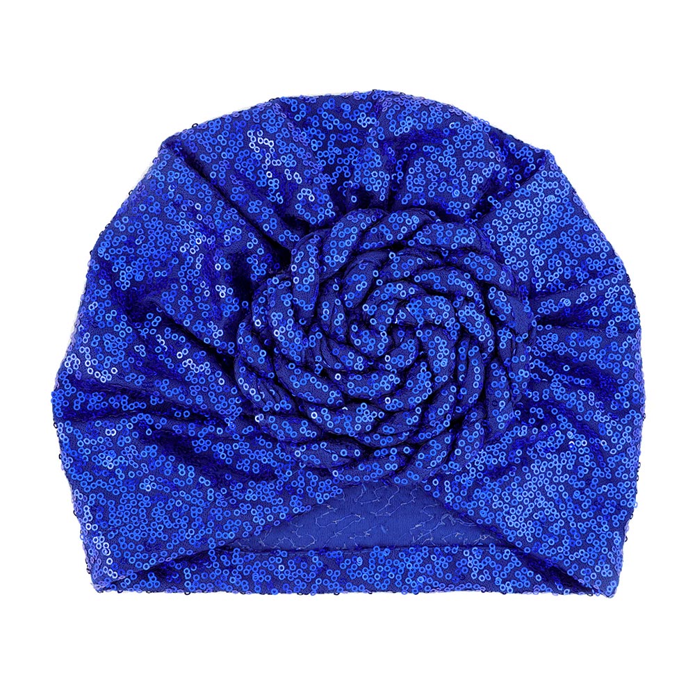 iLLASPARKZ Sequin Detailed Floral Pleated Turban Beanie Hat