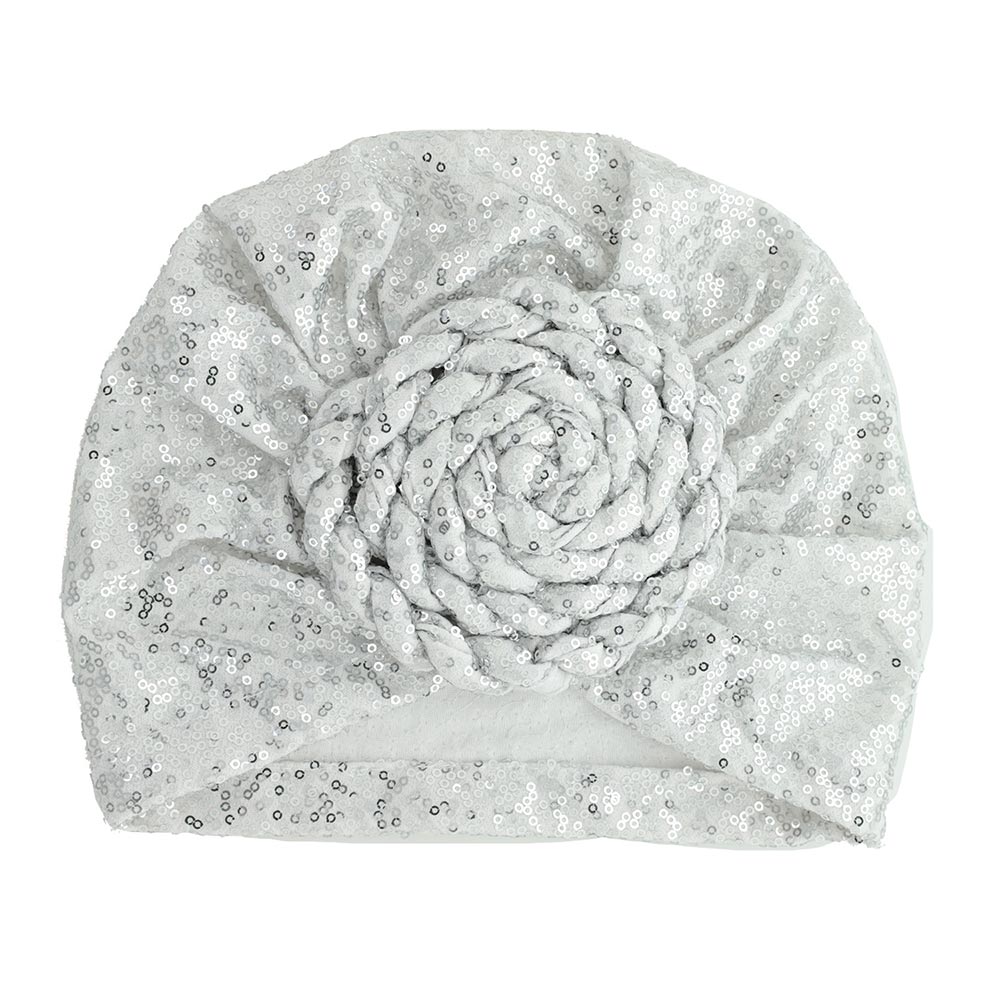 iLLASPARKZ Sequin Detailed Floral Pleated Turban Beanie Hat