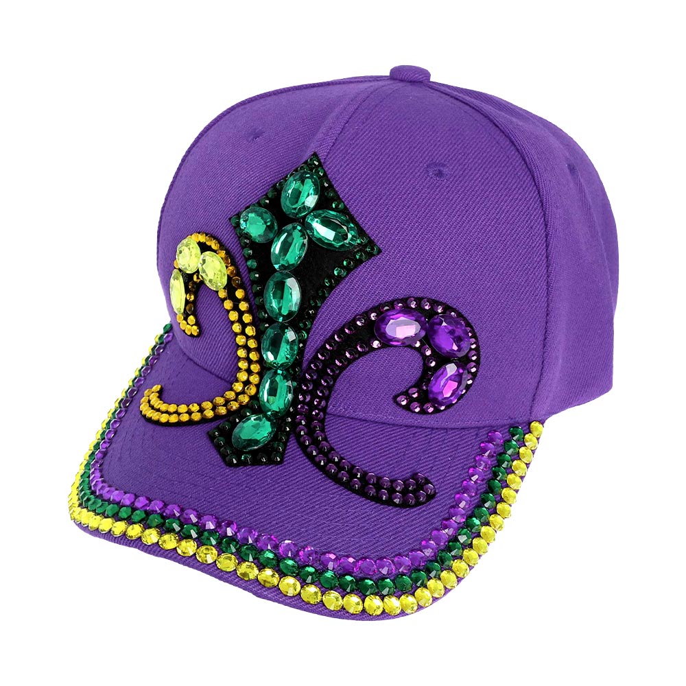 iLLASPARKZ Bling Studded Mardi Gras Fleur de Lis Baseball Cap