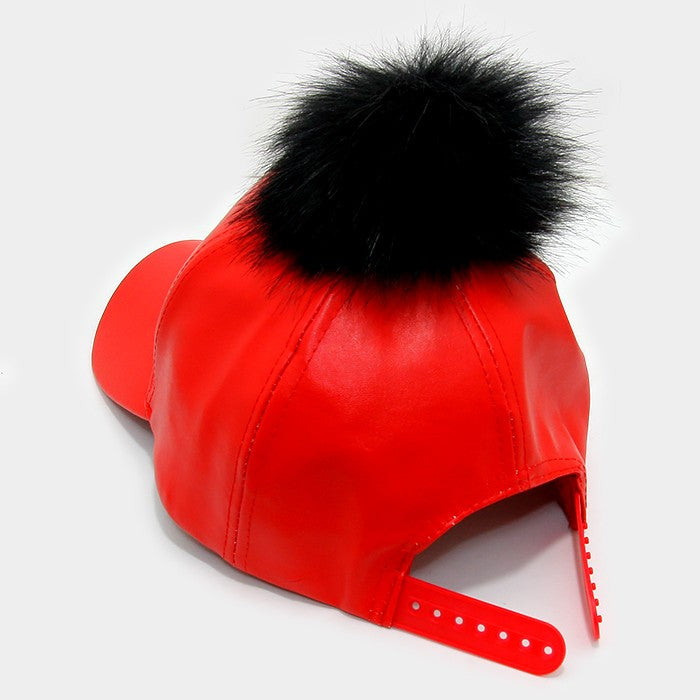 iLLASPARKZ Pom pom fur faux leather baseball cap