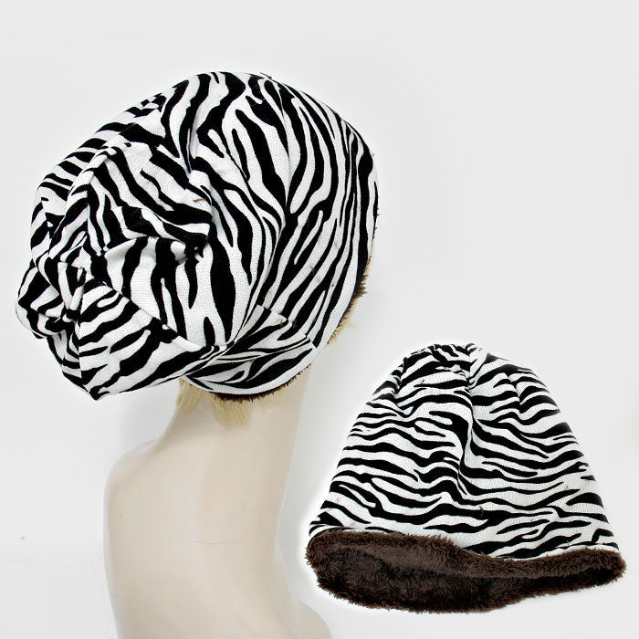 iLLASPARKZ Fleece Lined Zebra Print Snood Beanie Hat