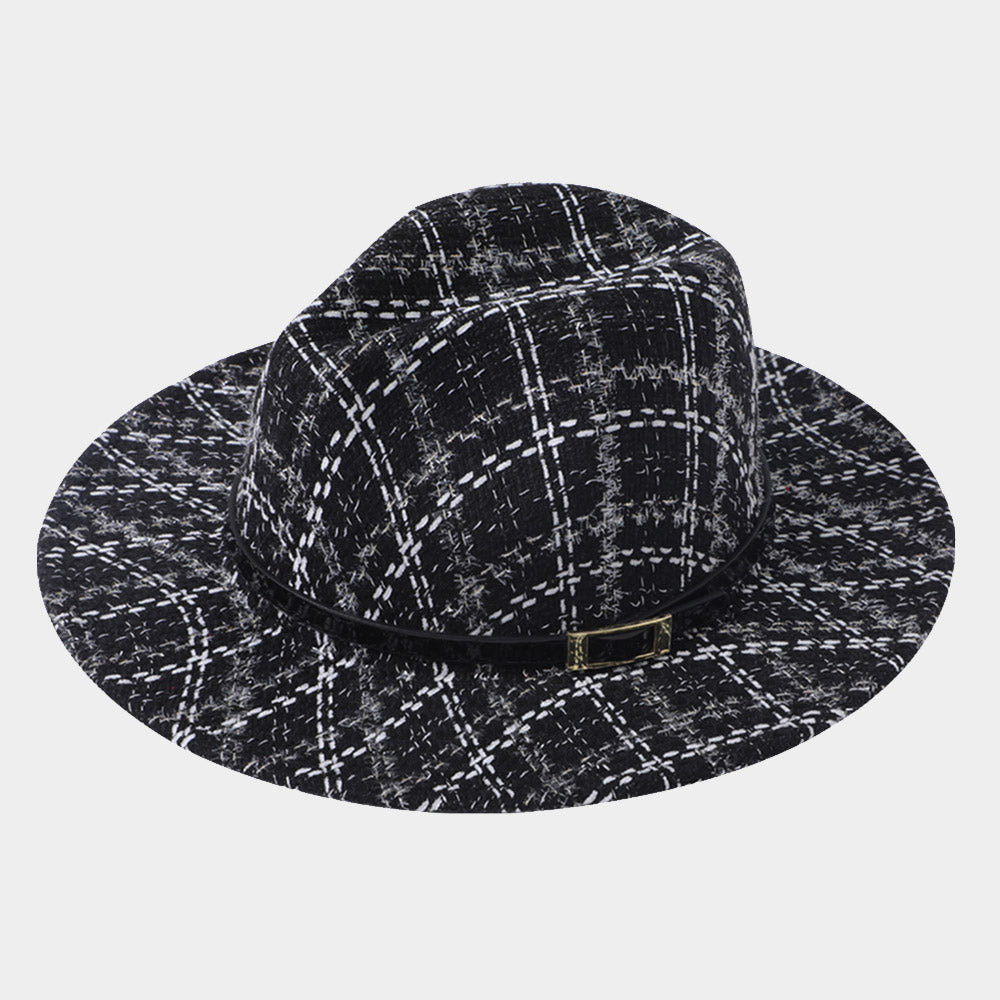 iLLASPARKZ Belt Band Accented Check Patterned Fedora Hat