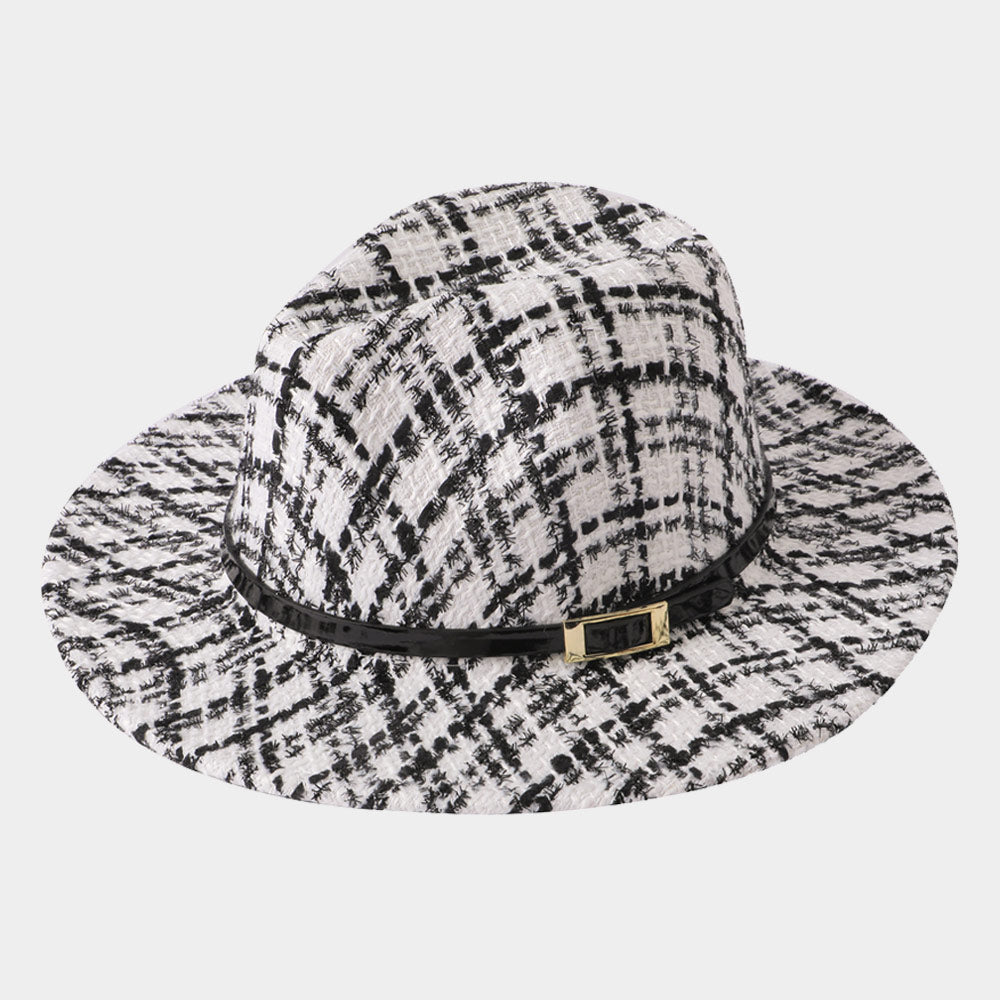 iLLASPARKZ Belt Band Accented Check Patterned Fedora Hat