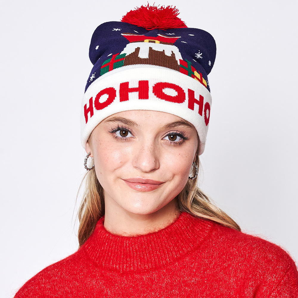 iLLASPARKZ HoHoHo Message Santa Claus Pom Pom Beanie Hat