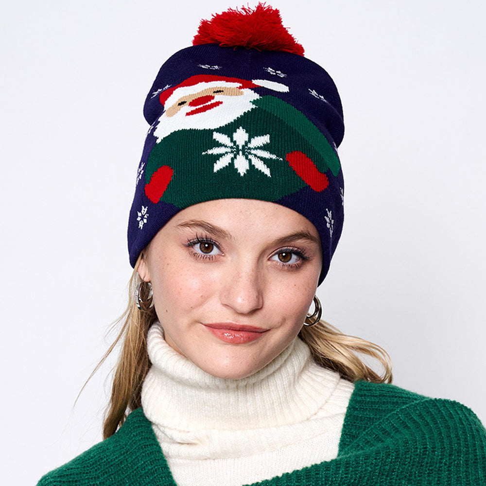 iLLASPARKZ Snowy Santa Claus Pom Pom Beanie Hat