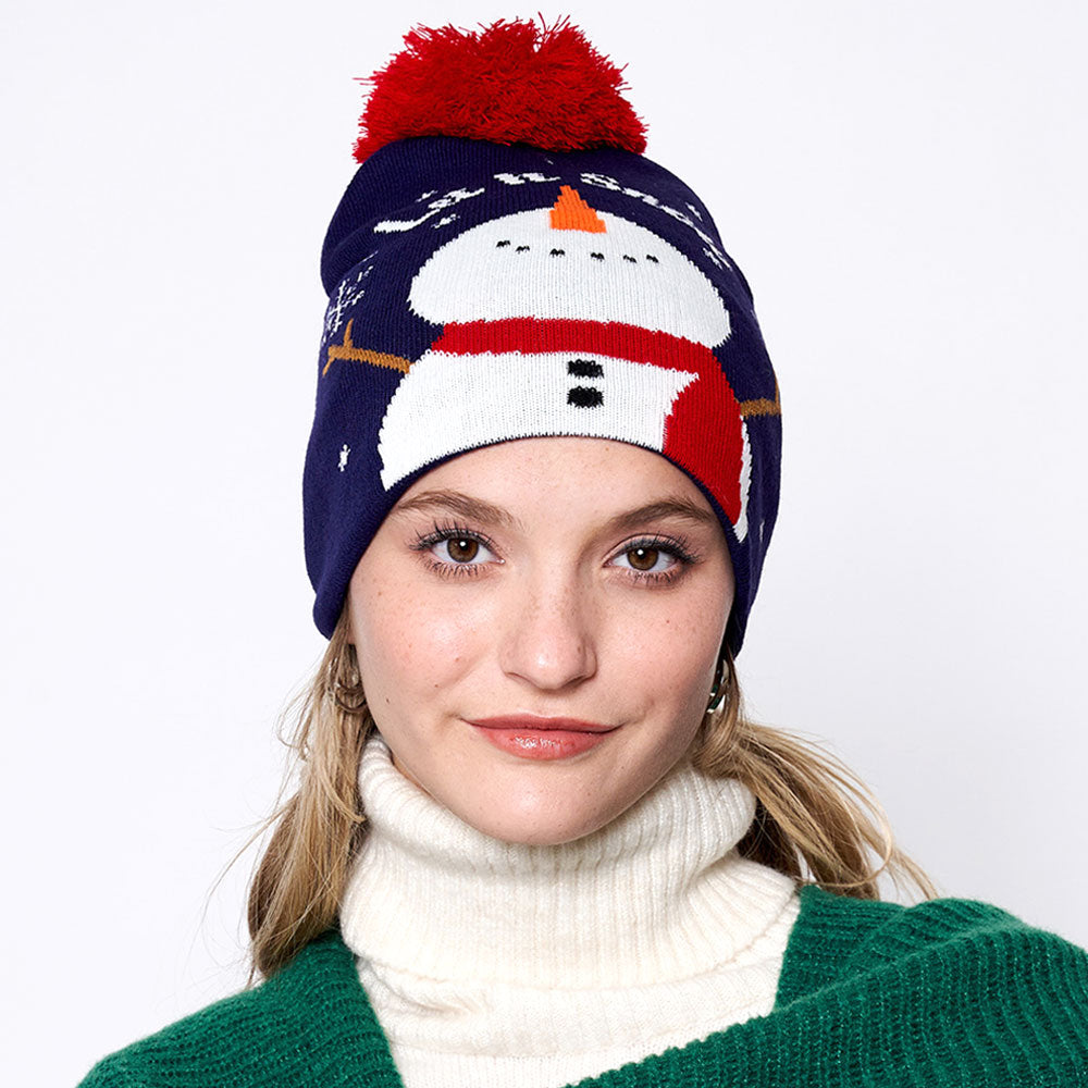 iLLASPARKZ Let It Snow Message Snowman Snowflake Pom Pom Beanie Hat