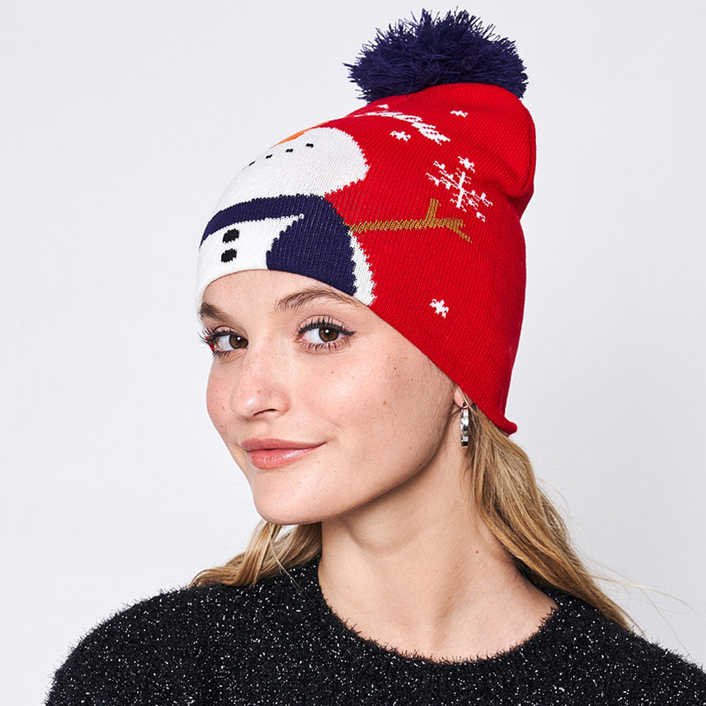 iLLASPARKZ Let It Snow Message Snowman Snowflake Pom Pom Beanie Hat