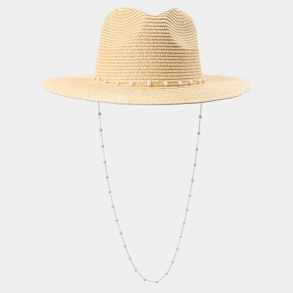 iLLASPARKZ Pearl Embellished Panama Straw Sun Hat