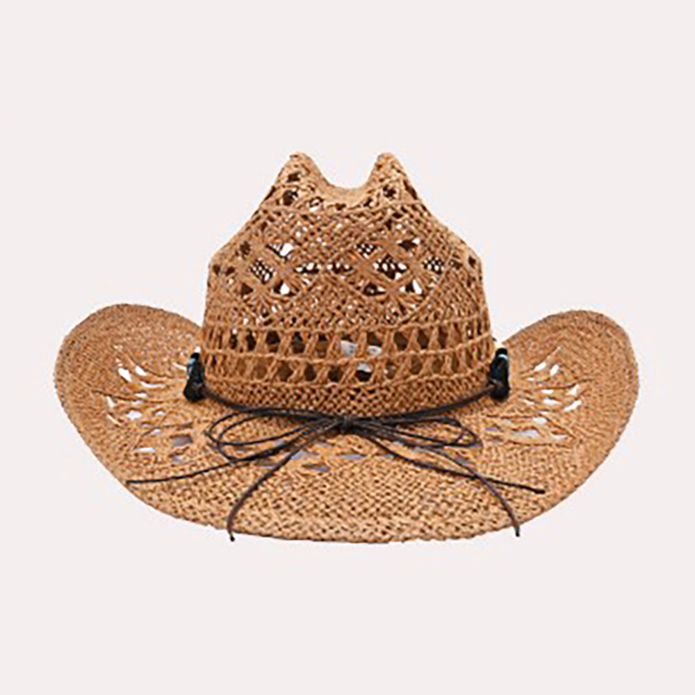 iLLASPARKZ Natural Stone Wood Accented Straw Cowboy Sun Hat