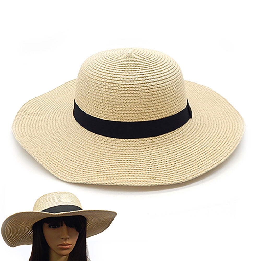 iLLASPARKZ Black Ribbon Trim Paper Floppy Sun Hat