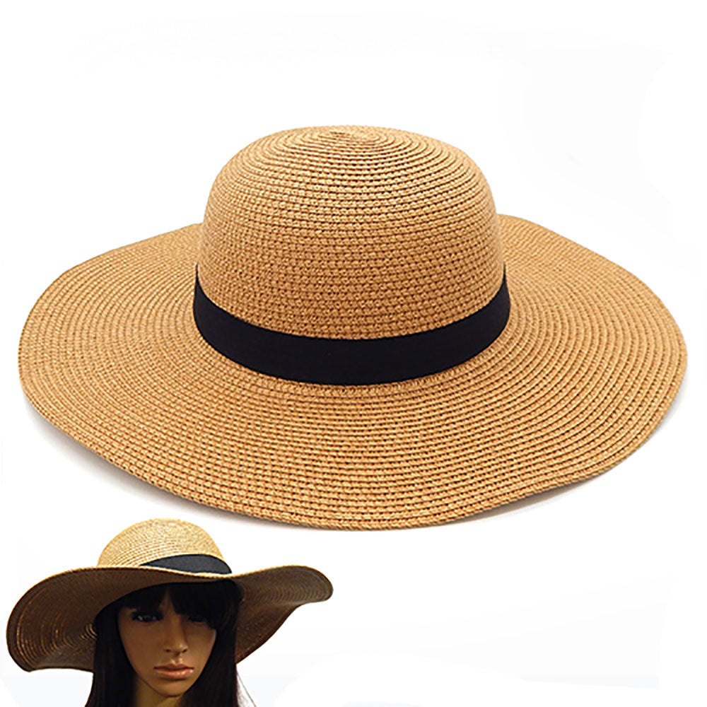 iLLASPARKZ Black Ribbon Trim Paper Floppy Sun Hat