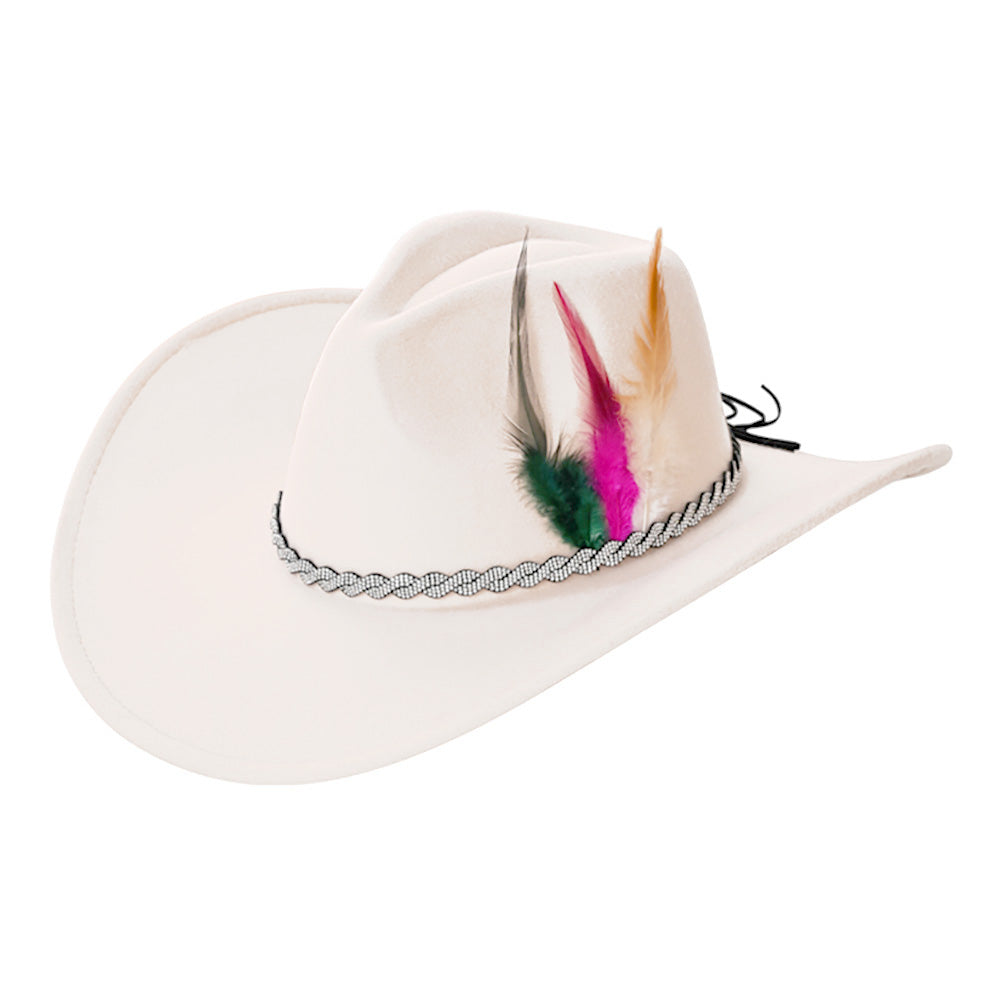 iLLASPARKZ Feather Pointed Rhinestone Paved Twisted Band Accented Fedora Hat