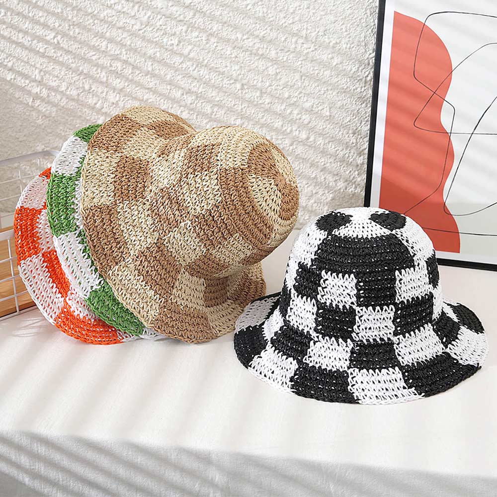 iLLASPARKZ Checkerboard Patterned Straw Bucket Hat