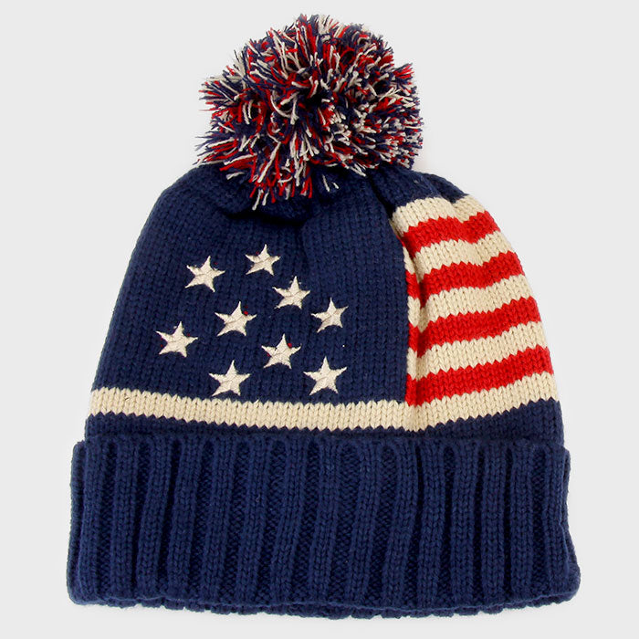 iLLASPARKZ American Flag Knit Pom Pom Beanie Hat