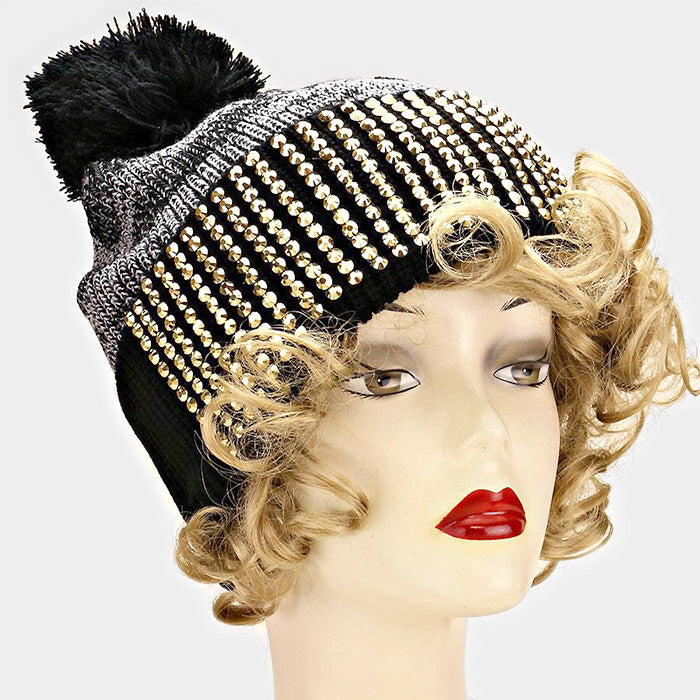 iLLASPARKZ Studded Bling Pom Pom Beanie