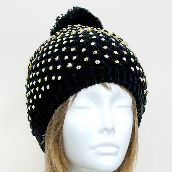 iLLASPARKZ Studded Acrylic Pom Beanie