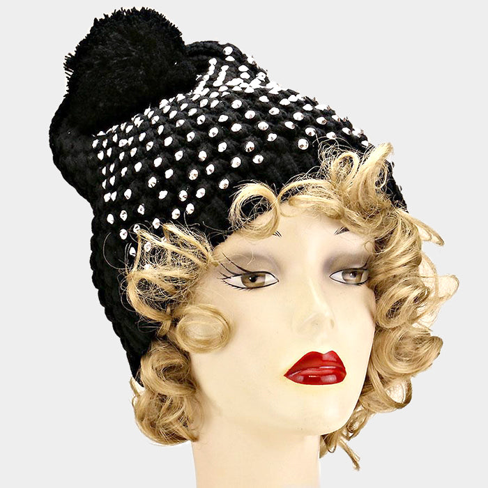 iLLASPARKZ Studded Acrylic Pom Beanie