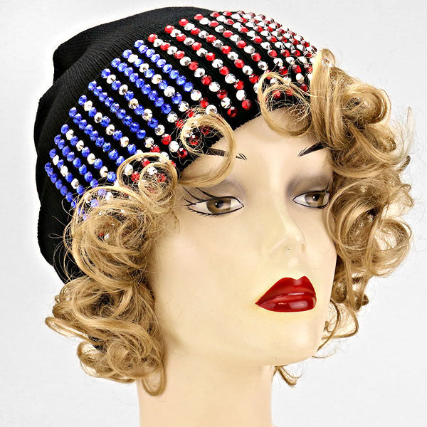 iLLASPARKZ Bling American USA Flag Beanie Hat