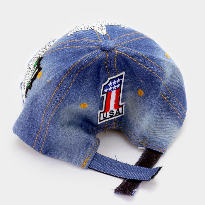 iLLASPARKZ Boss bling brim denim patch baseball cap