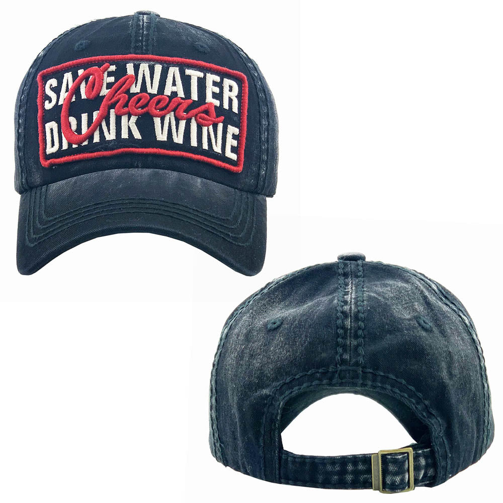 iLLASPARKZ Cheers Save Water Drink Wine Vintage Baseball Cap