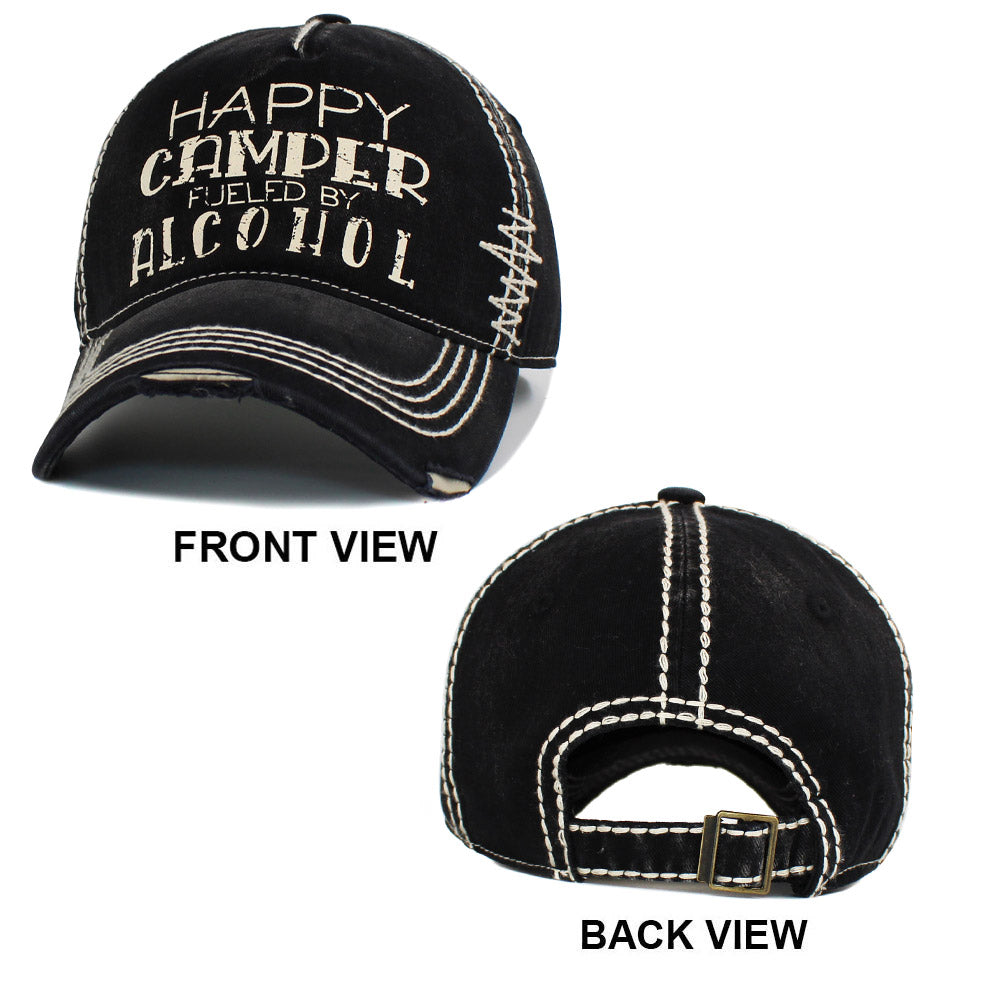 iLLASPARKZ HAPPY CAMPER FUELED BY ALCOHOL Message Vintage Baseball Cap