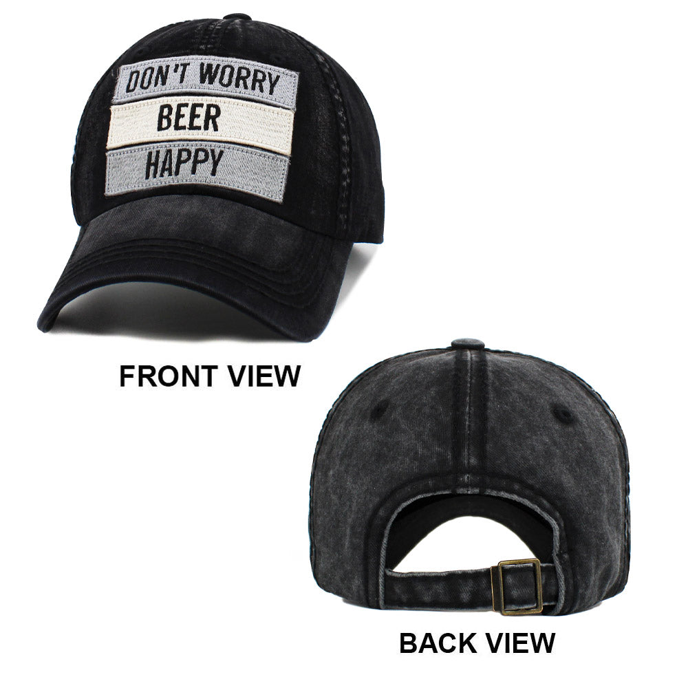 iLLASPARKZ DONT WORRY BEER HAPPY Message Vintage Baseball Cap