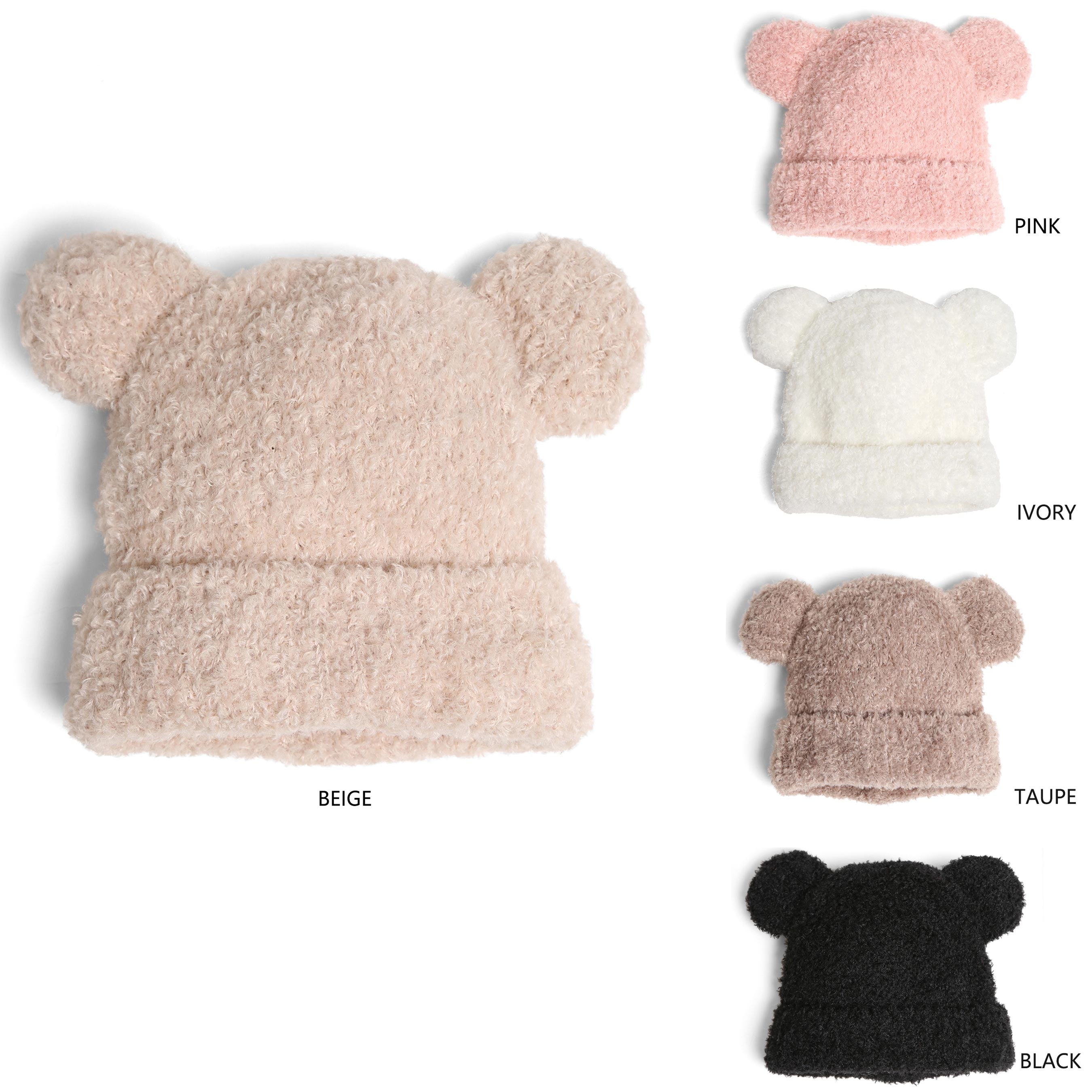 iLLASPARKZ Solid Color Fuzzy Bear Ear Hat