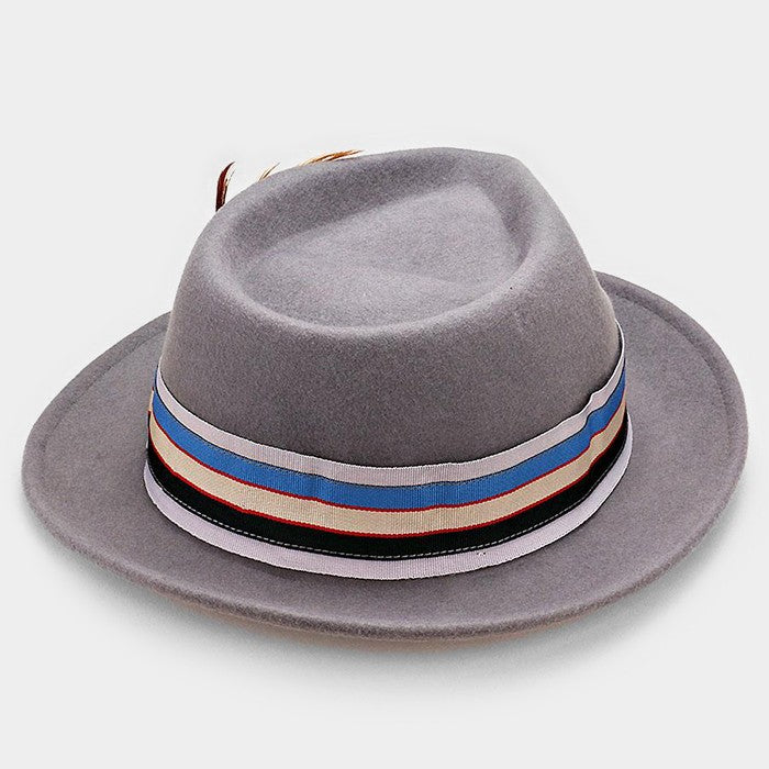 iLLASPARKZ Feather & Striped Ribbon Wool Fedora