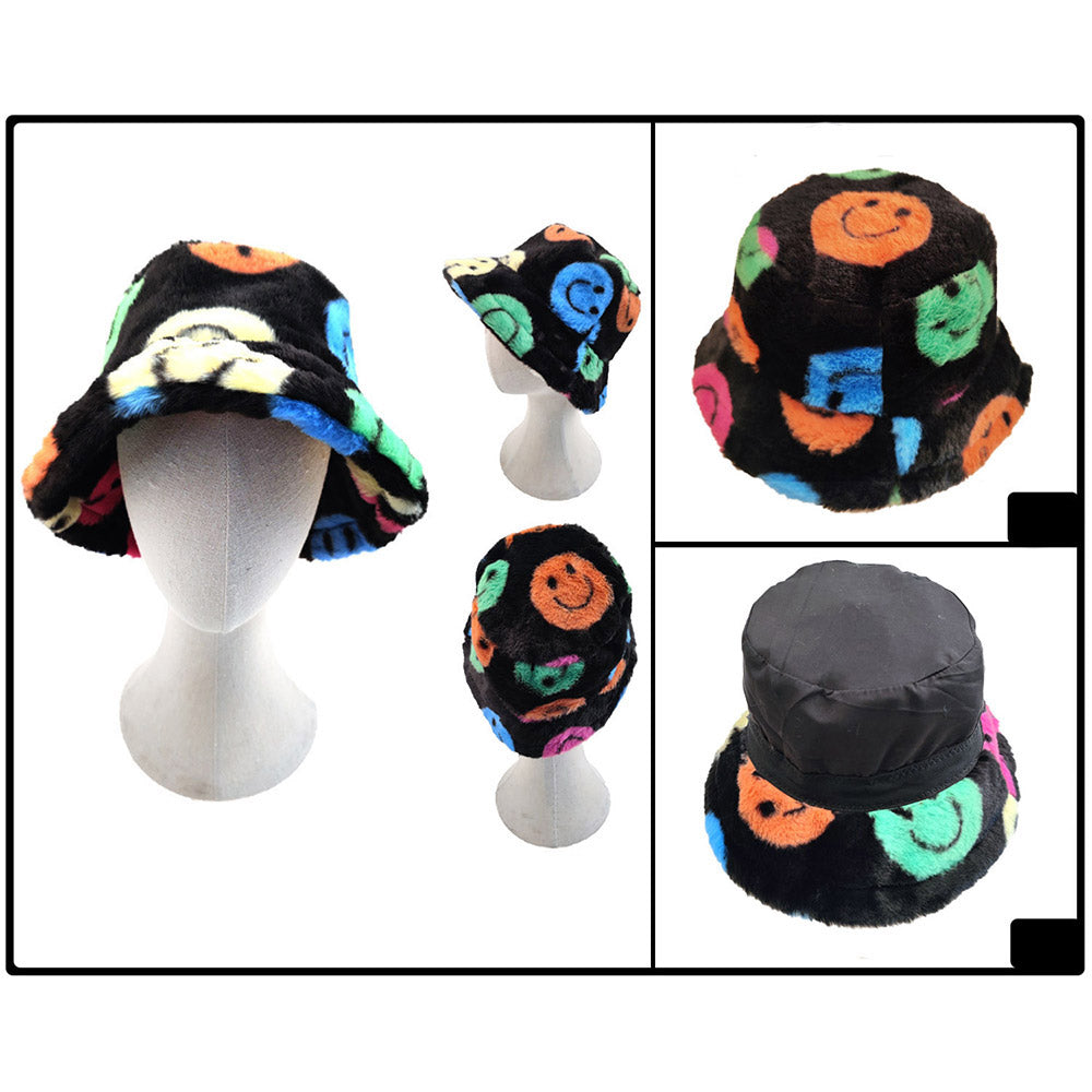 iLLASPARKZ Smile Patterned Faux Fur Bucket Hat