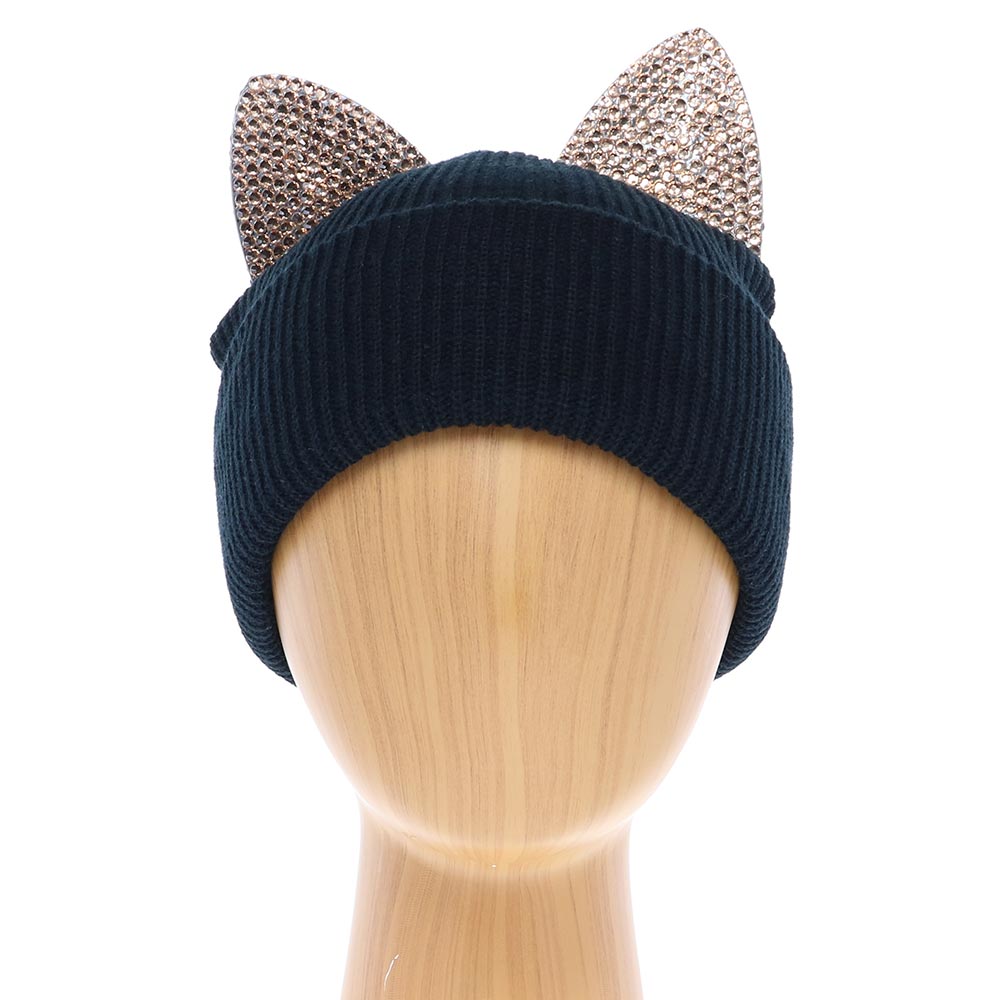 iLLASPARKZ Rhinestone Embellished Cat Ear Beanie Hat