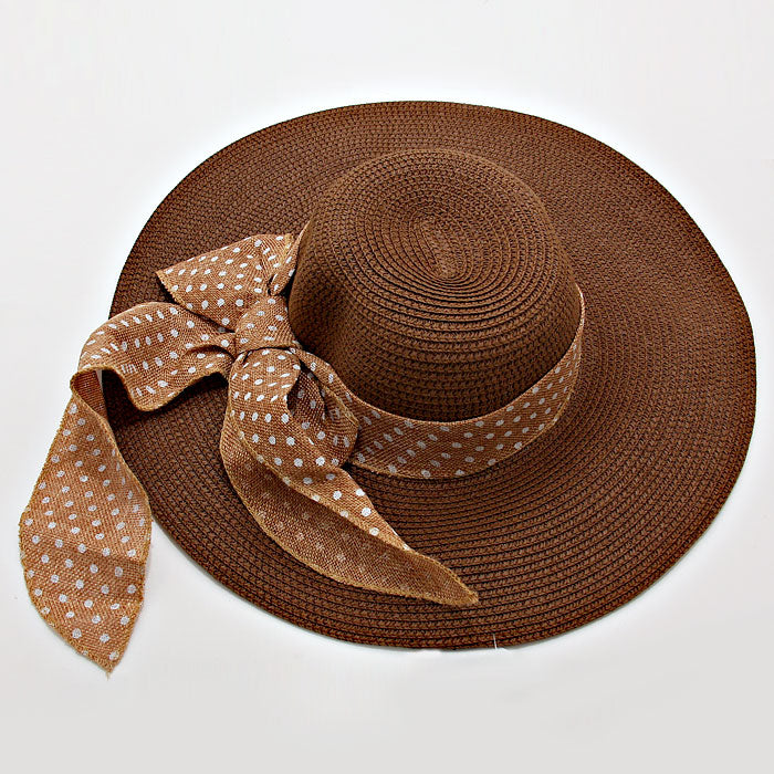 iLLASPARKZ Polka Dot Ribbon Bow Straw Floppy Hat