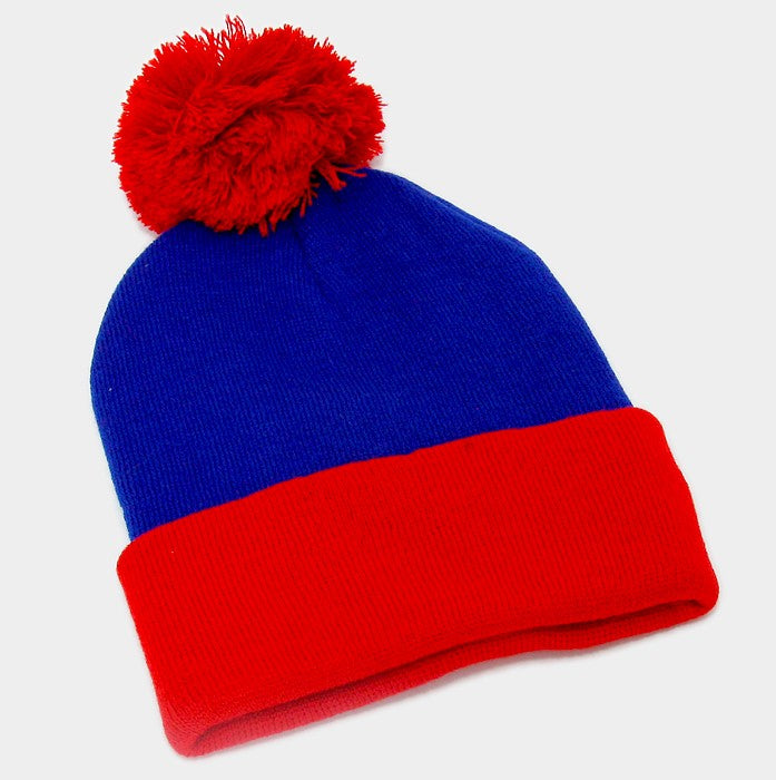 iLLASPARKZ Pom Pom Color Block Fold Over Knit Beanie Hat