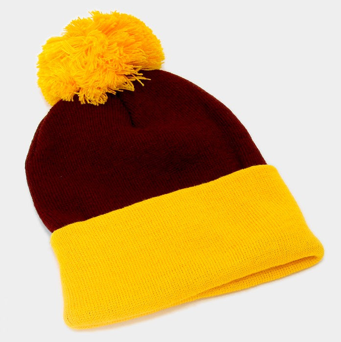 iLLASPARKZ Pom Pom Color Block Fold Over Knit Beanie Hat