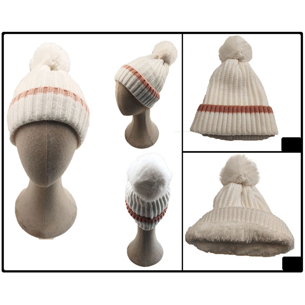 iLLASPARKZ Ribbed Knit Pom Pom Beanie Hat