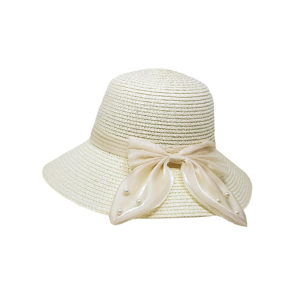 iLLASPARKZ Pearl Pointed Bow Band Straw Sun Hat