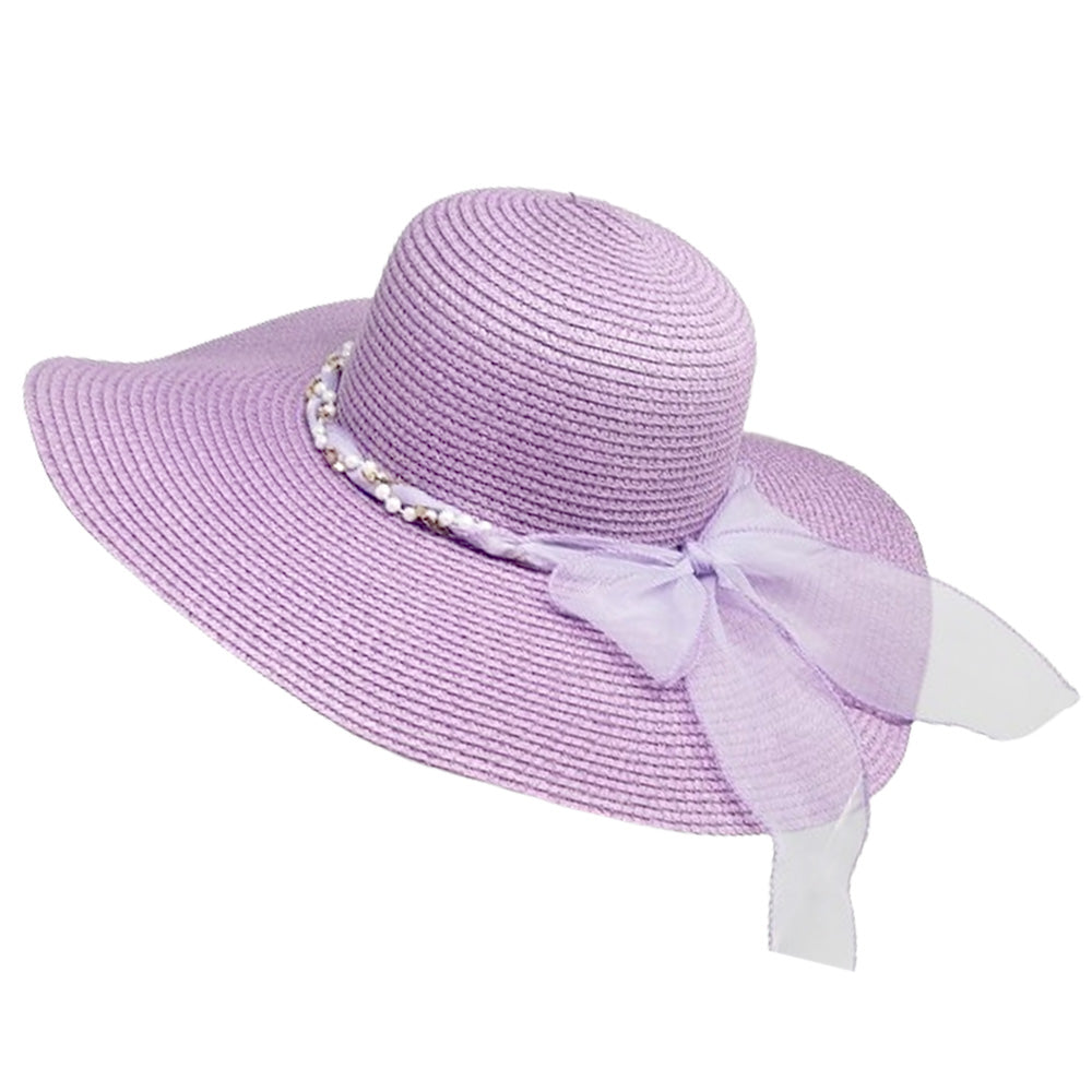 iLLASPARKZ Rhinestone Pearl Twisted Bow Band Pointed Straw Sun Hat