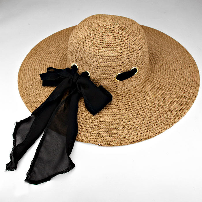 iLLASPARKZ Bow Accented Straw Floppy Hat