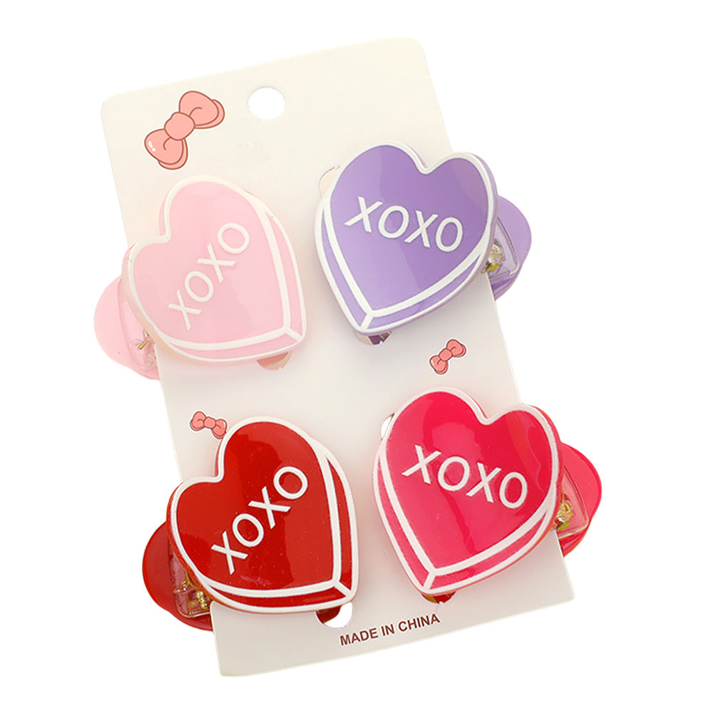 iLLASPARKZ 4PCS - XOXO Message Acetate Heart Hair Claw Clips