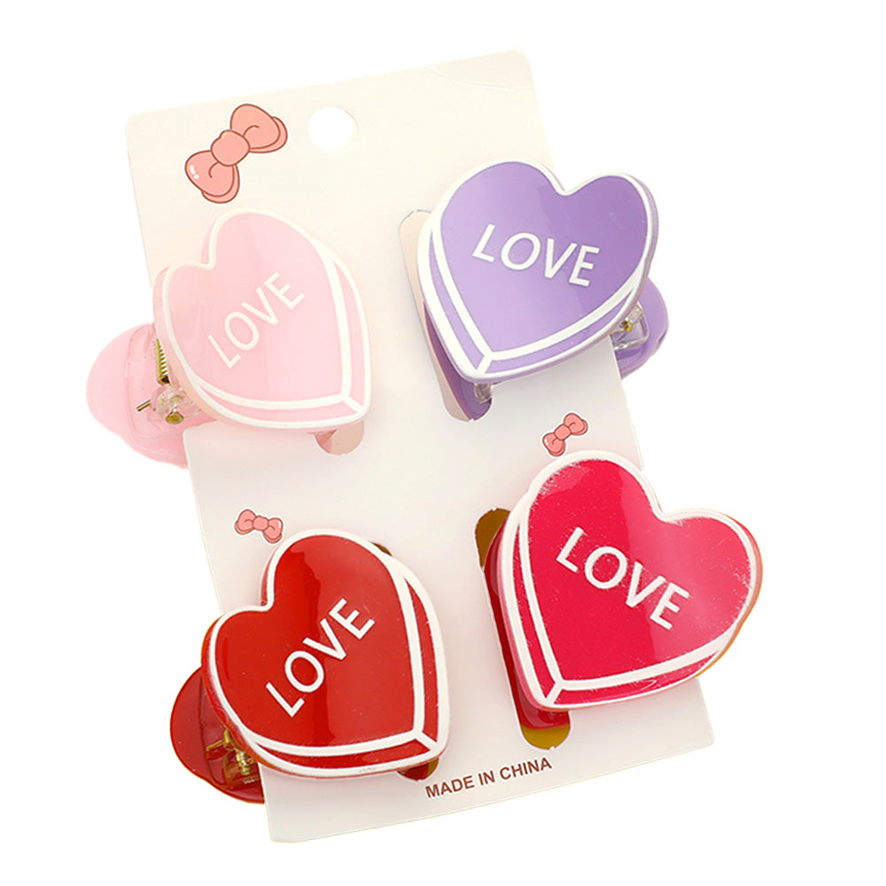 iLLASPARKZ 4PCS - LOVE Message Acetate Heart Hair Claw Clips