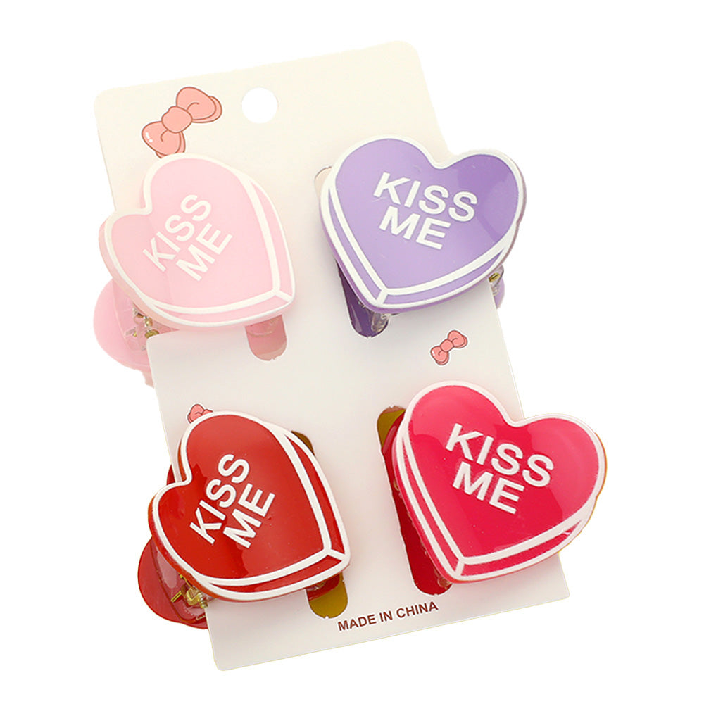 iLLASPARKZ 4PCS - KISS ME Message Acetate Heart Hair Claw Clips