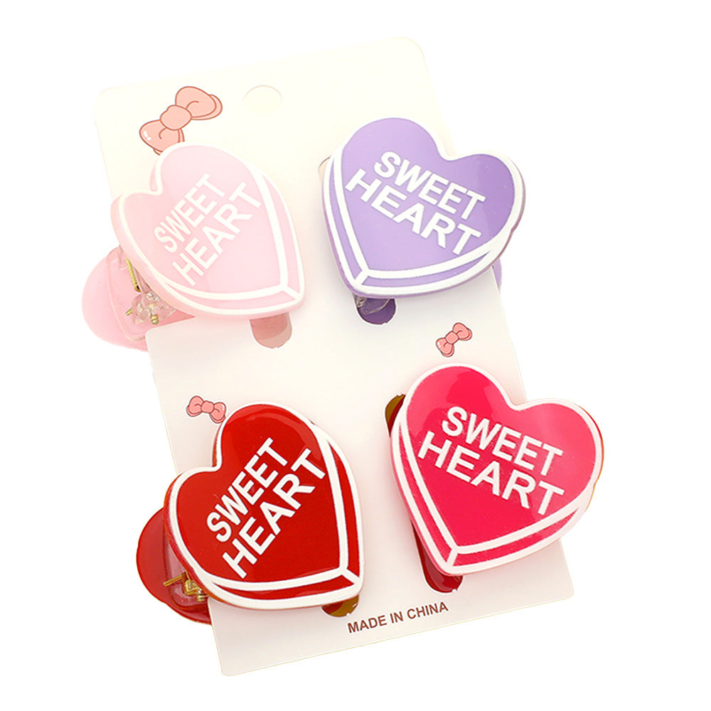 iLLASPARKZ 4PCS - SWEET HEART Message Acetate Heart Hair Claw Clips