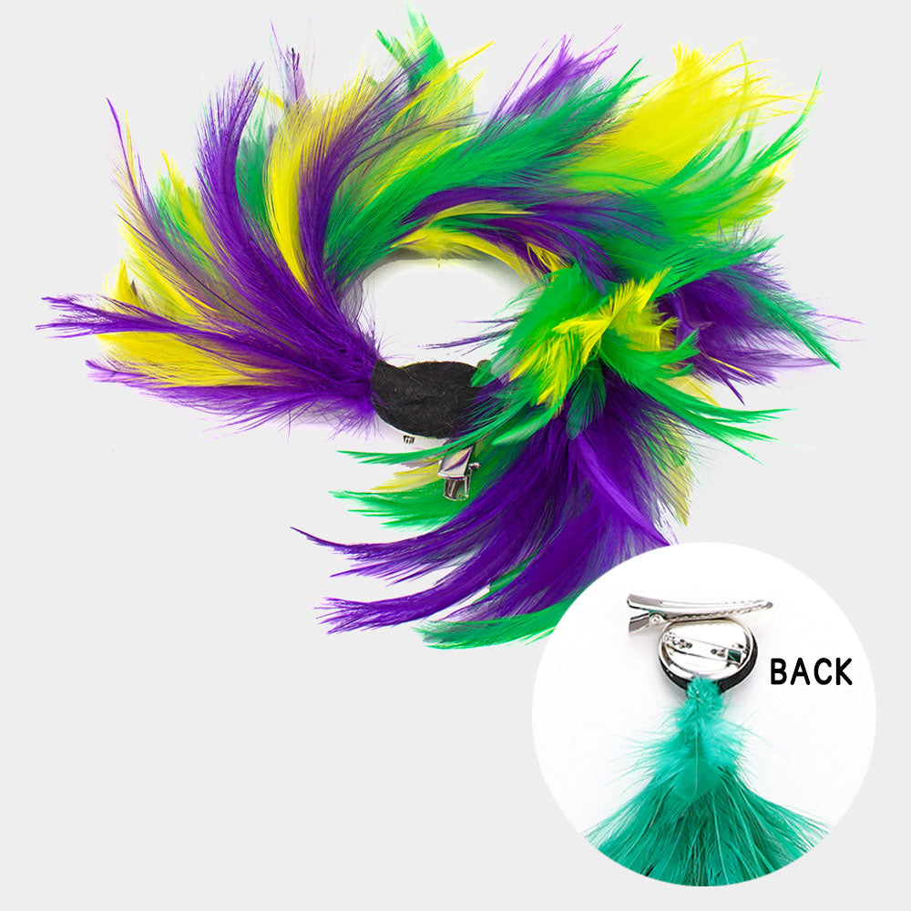 iLLASPARKZ Mardi Gras Feather Snap Alligator Hair Clip / Brooch