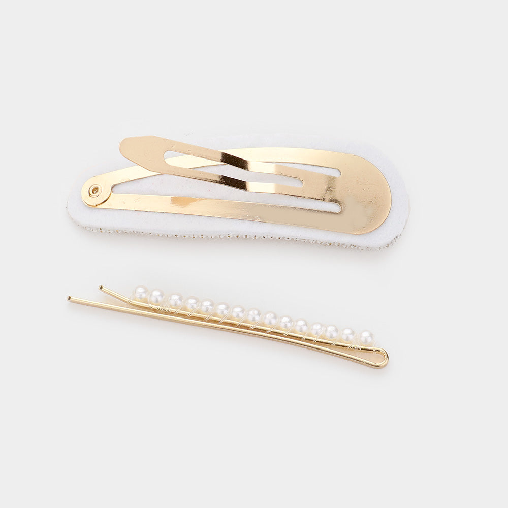 iLLASPARKZ 2PCS - Crystal Bead Snap Clip / Pearl Bobby Pins