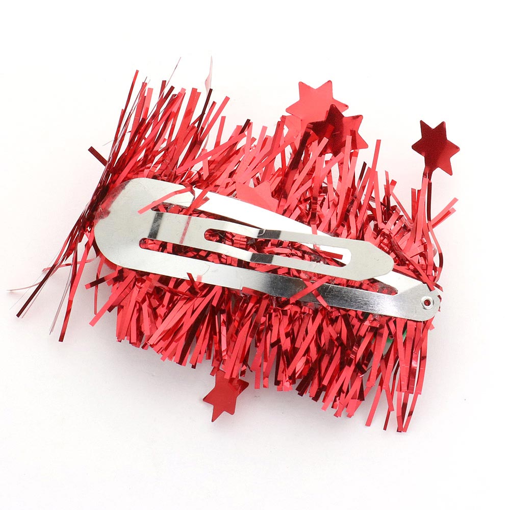 iLLASPARKZ Star Tinsel Christmas Jingle Bell Pom Pom Snap Hair Clip