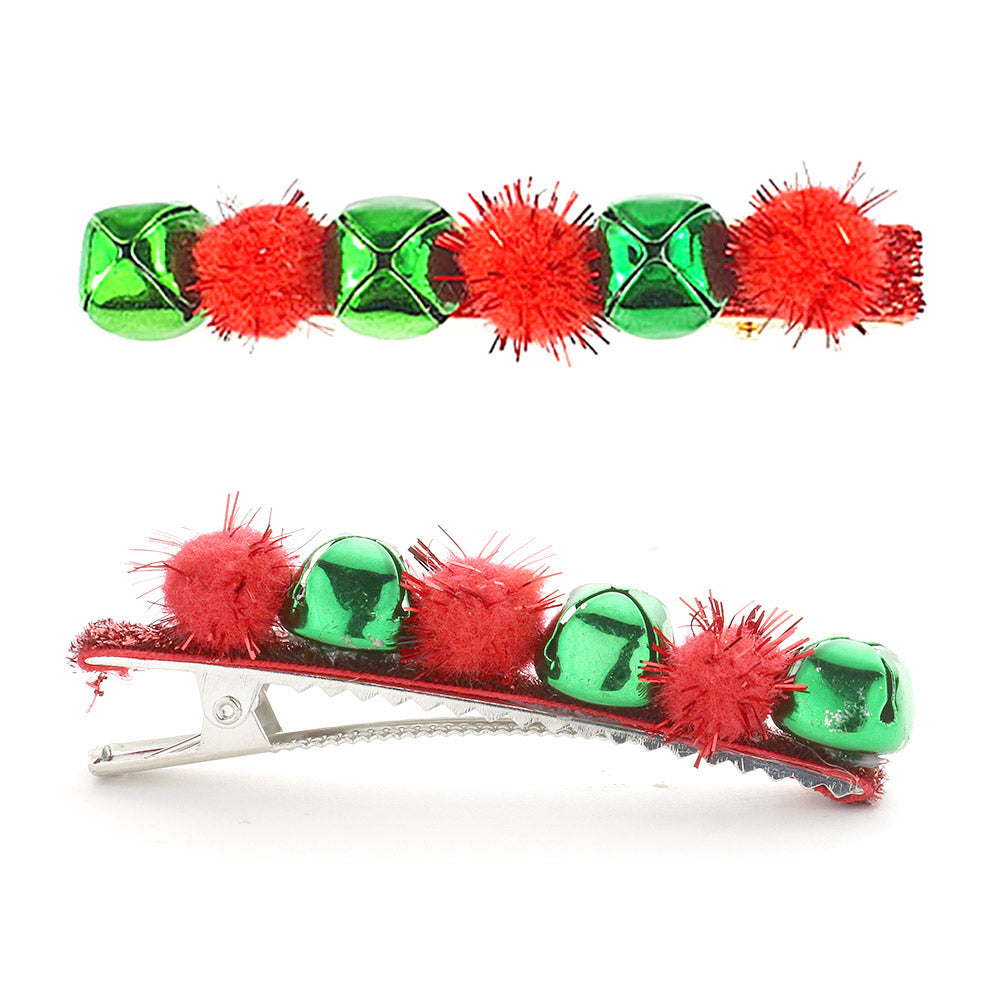 iLLASPARKZ Christmas Jingle Bell Pom Pom Snap Alligator Hair Clips