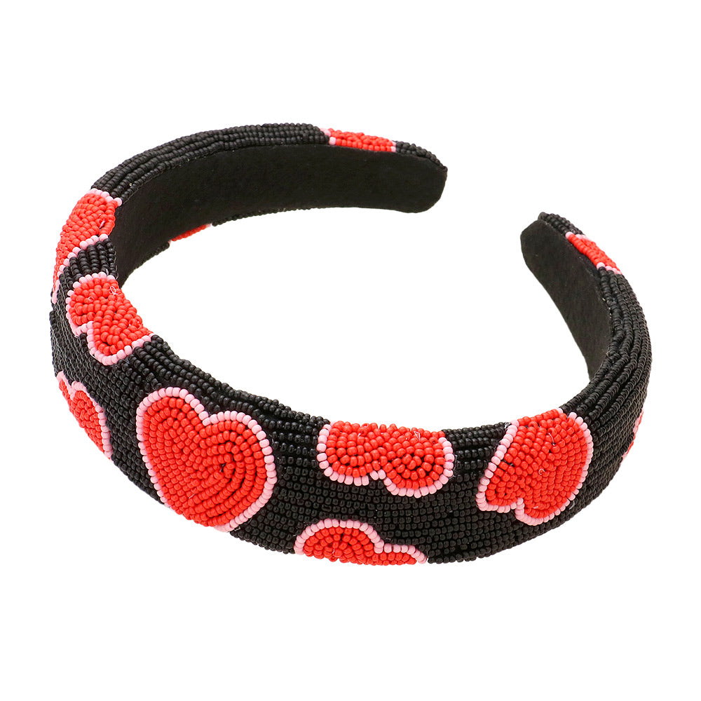 iLLASPARKZ Seed Beaded Heart Patterned Padded Headband