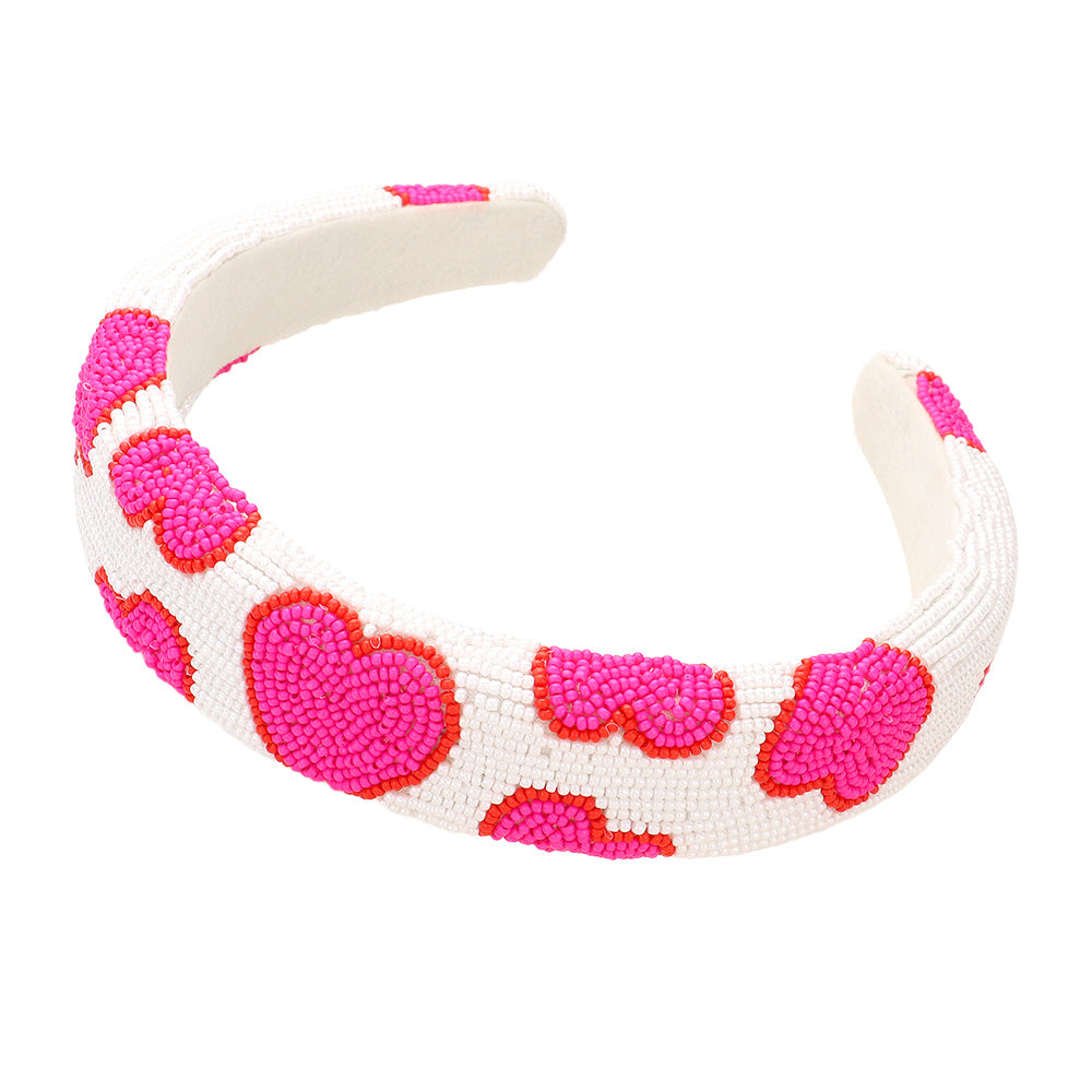 iLLASPARKZ Seed Beaded Heart Patterned Padded Headband