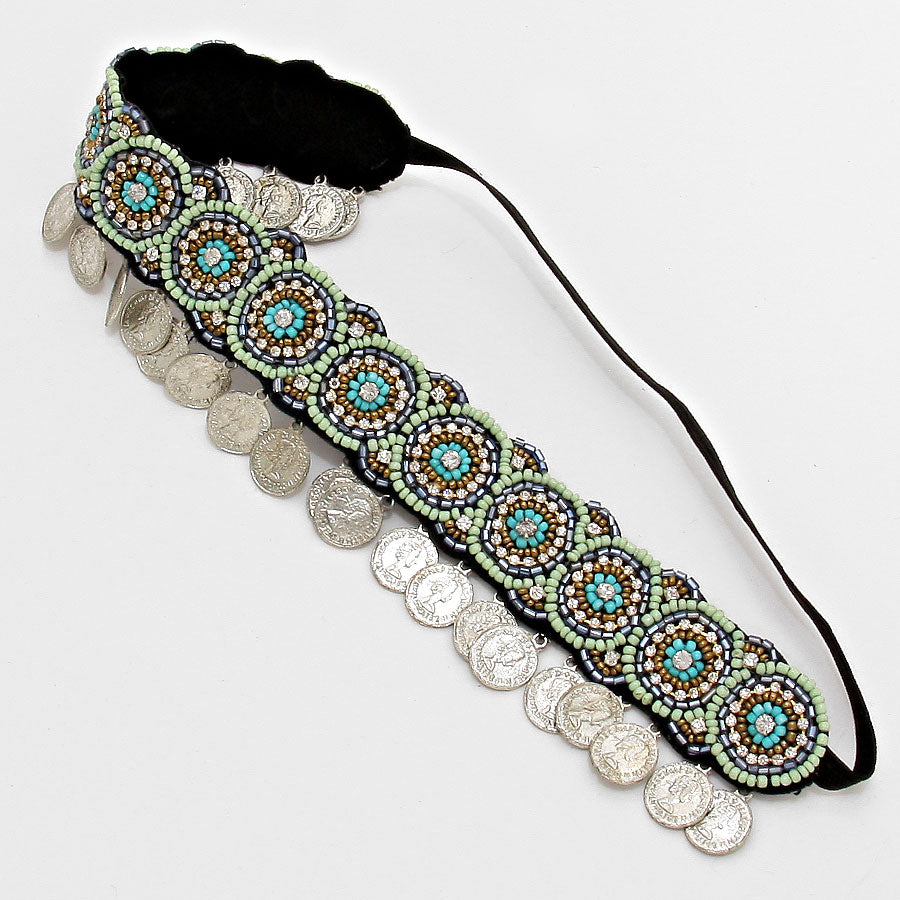 iLLASPARKZ Boho Coin Charm Beaded Headband