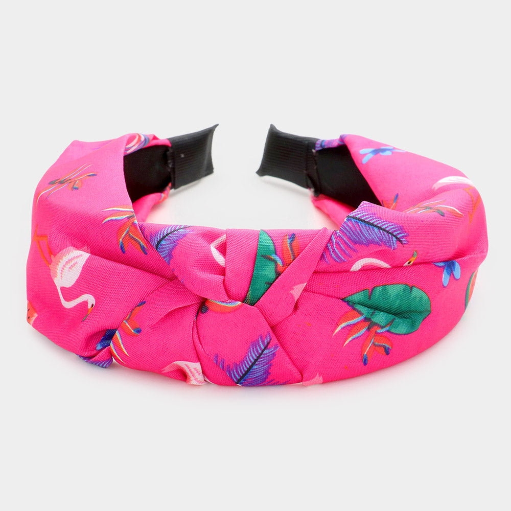 iLLASPARKZ Flamingo Tropical Leaf Printed Burnout Knot Headband