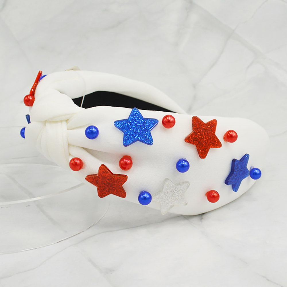 iLLASPARKZ American USA Flag Color Themed Acrylic Star Ball Pointed Knot Headband